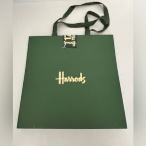 Harrods Green Recyclable Thick Paper Bag From London Travel Fabric Handles.FLAWS